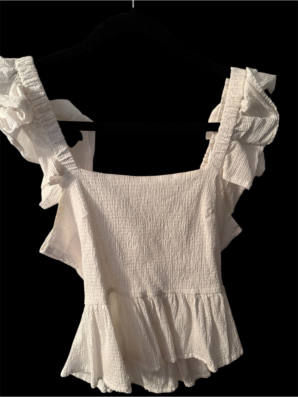 miami Cream Smocked Ruffle Top